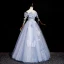 Elegant Sky Blue Butterfly Appliques Pearl Sequins Prom Dresses 2023 A-Line / Princess Off-The-Shoulder Sleeveless Backless Floor-Length / Long Prom Formal Dresses