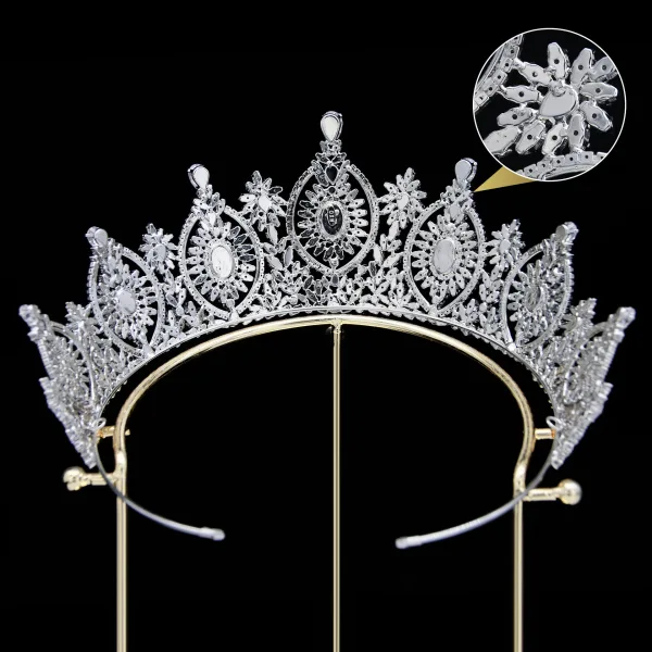 Baroque Bling Bling Argenté Faux Diamant Accessoire Cheveux Mariage 2024 Zircon Alliage Mariage