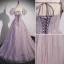 Chic / Beautiful Lavender Beading Sequins Prom Dresses 2022 A-Line / Princess Strapless Short Sleeve Backless Bow Pearl Floor-Length / Long Prom Formal Dresses
