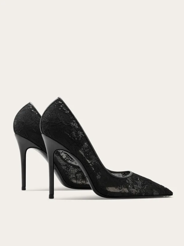 Charmant Schwarz Pailletten Spitze Blumen Abend Pumps 2025 10 cm Stilettos Spitzschuh Pumps Hochhackige