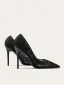 Charmant Schwarz Pailletten Spitze Blumen Abend Pumps 2025 10 cm Stilettos Spitzschuh Pumps Hochhackige