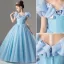 Cinderella Charming Pool Blue Star Sequins Flower Girl Dresses 2022 Ball Gown Scoop Neck Lace Butterfly Short Sleeve Floor-Length / Long Flower Girl Dresses