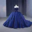 Vintage / Originale Haut de Gamme Bleu Marine Perlage Fait main Perle Paillettes Robe De Bal 2023 Robe Boule Col Haut Sans Manches Dos Nu Chapel Train Promo Robe De Ceremonie