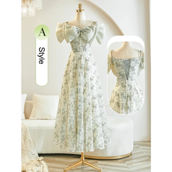Chic / Beautiful Sage Green Flower Bridesmaid Dresses 2023 A-Line / Princess Puffy Short Sleeve Backless Tea-length Bridesmaid Dresses