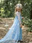 Sparkly Sky Blue Sequins Rhinestone Birthday Flower Girl Dresses With Cloak 2023 Trumpet / Mermaid Scoop Neck Long Sleeve Backless Floor-Length / Long Flower Girl Dresses