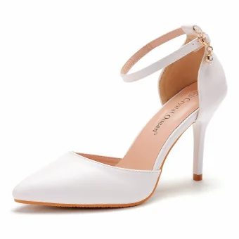 Mooie Prachtige Witte Avond Damesschoenen 2023 Enkelband 9 Cm Naaldhakken Stiletto Spitse Neus Damesschoenen Hoge Hakken