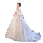Charming Ivory Prom Flower Girl Dresses 2022 Ball Gown High Neck 1/2 Sleeves Beading Pearl Sequins Floor-Length / Long Flower Girl Dresses