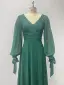 Elegant Dark Green Sequins Prom Dresses 2024 A-Line / Princess V-Neck Long Sleeve Backless Floor-Length / Long Prom Formal Dresses