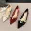 Schöne Burgunderrot Abend Perle Schleife Pumps 2022 5 cm Thick Heels Spitzschuh Pumps Hochhackige