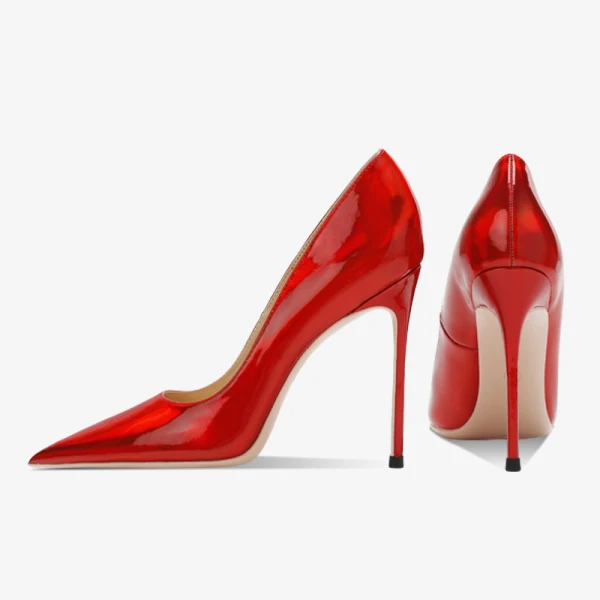 Schöne Rot Laser Abend Pumps 2023 Leder 12 cm Stilettos Spitzschuh Pumps Hochhackige