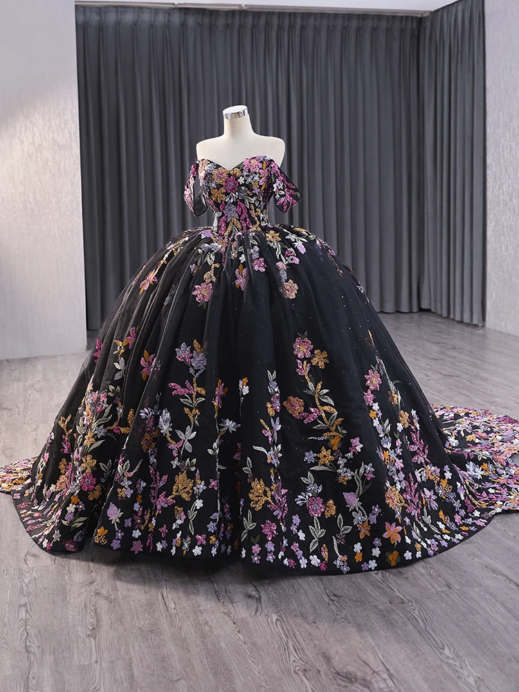 strapless open back dress Black Prom Dresses,Lace Prom Dress,Floral Prom Dress,Princess Prom Dress,PD00231, US18W / Burgundy main image 0