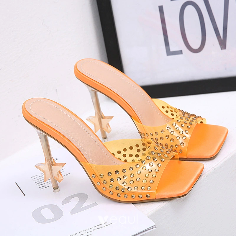 Nicely Pad Lock Chain Strap High Heels Metal Toe Tip Shoes Orange | eBay