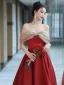 Chic / Belle Bordeaux Perlage Paillettes Robe De Bal 2024 Princesse De l'épaule Manches Courtes Dos Nu Longue Promo Robe De Ceremonie