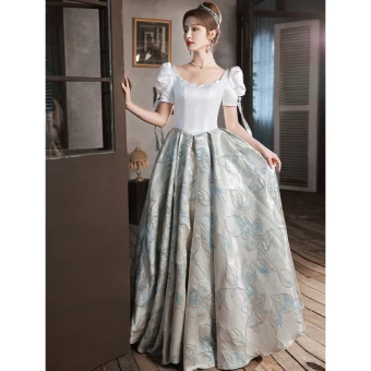 Élégant Blanche Glitter Robe De Bal 2023 Princesse Encolure Dégagée Noeud Manches Courtes Dos Nu Longue Promo Robe De Ceremonie