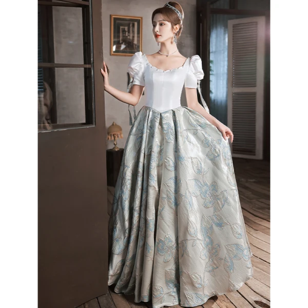 Elegant White Glitter Prom Dresses 2023 A-Line Princess Scoop Neck Bow Short Sleeve Long Elegant White Glitter Prom Dresses 2023 A-Line Princess Scoop Neck Bow Short Sleeve Long