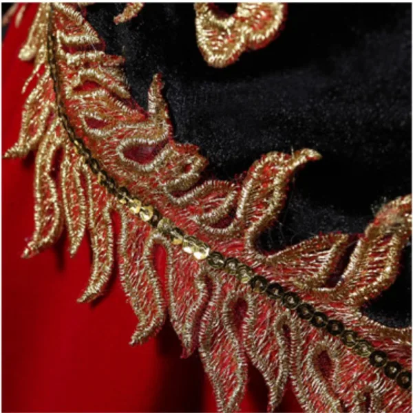 Ethnic Burgundy Phoenix Embroidered Sequins Prom Dresses 2025 A-Line / Princess V-Neck 1/2 Sleeves Backless Floor-Length / Long Prom Formal Dresses