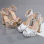 Charmant Gold Cocktail Abend Laser Sandalen Damen 2023 Knöchelriemen 14 cm Thick Heels Peeptoes Sandaletten Hochhackige