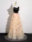 Chic / Beautiful Black Appliques Prom Dresses A-Line / Princess Strapless Sleeveless Backless Floor-Length / Long Tulle Prom Formal Dresses