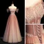 Charmant Pink Farbverlauf Ballkleider 2022 A Linie Off Shoulder Kurze Ärmel Rückenfreies Perlenstickerei Perle Pailletten Lange Festliche Kleider