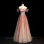 Charmant Pink Farbverlauf Ballkleider 2022 A Linie Off Shoulder Kurze Ärmel Rückenfreies Perlenstickerei Perle Pailletten Lange Festliche Kleider
