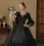 Vintage / Retro Medieval Gothic Black Beading Printing Bow Prom Dresses 2024 Ball Gown Square Neckline Bell sleeves Floor-Length / Long Prom Formal Dresses