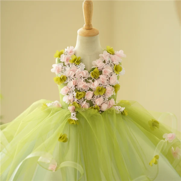 Flower Fairy Sage Green Appliques Birthday Short Flower Girl Dresses Ball Gown 2023 V-Neck Sleeveless Flower Girl Dresses