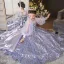Sparkly Lavender Bow Sequins Birthday Flower Girl Dresses 2025 Ball Gown High Neck Long Sleeve Sweep Train