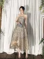 Fashion Clover Green Floral Prom Dresses 2022 A-Line / Princess Strapless Sleeveless Backless Tea-length Prom Formal Dresses
