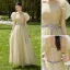 Simple Vert Cendré Robe Demoiselle D'honneur 2022 Princesse Demoiselle D'honneur De l'épaule Manches Courtes Dos Nu Noeud Ceinture Longue Robe Pour Mariage