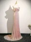 Glitzernden Sexy Rosa Pailletten Ballkleider 2025 Meerjungfrau Off Shoulder Kurze Ärmel Rückenfreies Sweep / Pinsel Zug Festliche Kleider