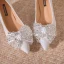 Charming Silver Rhinestone Lace Wedding Shoes 2024 4 cm Thick Heels Pointed Toe Wedding Pumps High Heels