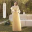 Modest / Simple Daffodil Bridesmaid Dresses 2022 A-Line / Princess Short Sleeve Backless Floor-Length / Long Bridesmaid