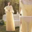 Modest / Simple Daffodil Bridesmaid Dresses 2022 A-Line / Princess Short Sleeve Backless Floor-Length / Long Bridesmaid