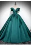 Elegant Dark Green Satin Prom Dresses 2024 Ball Gown Off-The-Shoulder Short Sleeve Backless Floor-Length / Long Prom Formal Dresses