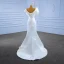 Schöne Weiß Satin Brautkleider / Hochzeitskleider 2022 Meerjungfrau Ärmellos Bandeau Blumen Rückenfreies Sweep / Pinsel Zug