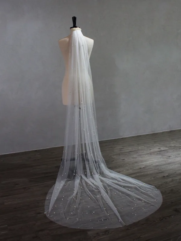 Elegant White Pearl Wedding Veils 2025 2 m Tulle