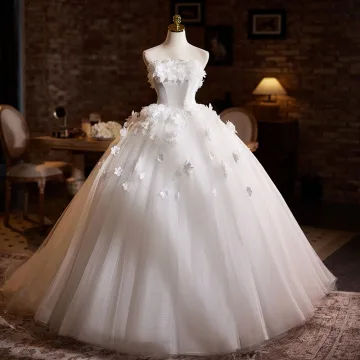 Elegante Witte Appliques Trouwjurken 2025 Baljurk Strapless Mouwloos Ruglooze Sweep Trein