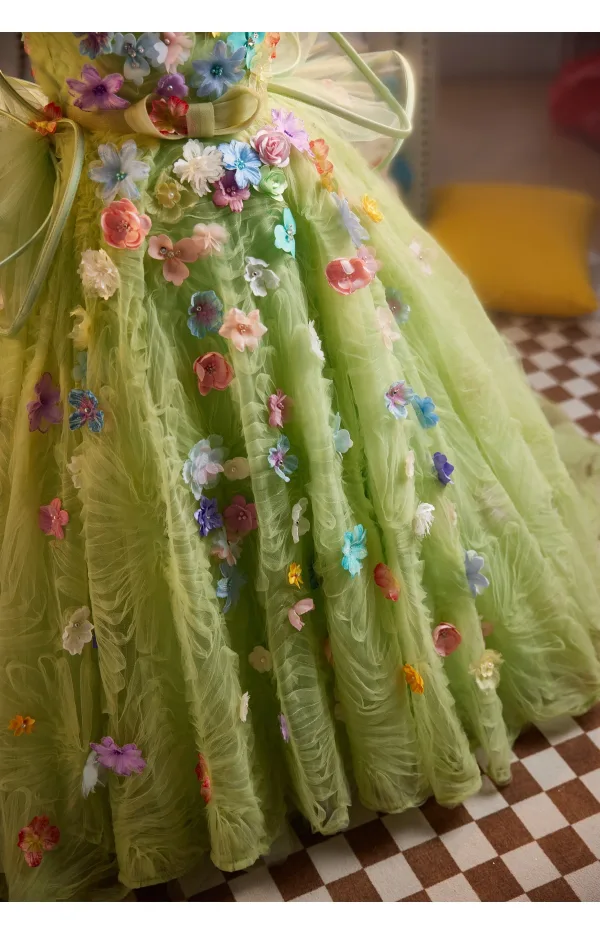 Flower Fairy Sage Green Multi-Colors Appliques Birthday Flower Girl Dresses 2025 Ball Gown Spaghetti Straps Sleeveless Backless Sweep Train