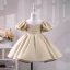 Chic / Beautiful Champagne Pearl Short Birthday Flower Girl Dresses 2023 Ball Gown Scoop Neck Puffy Short Sleeve Tulle