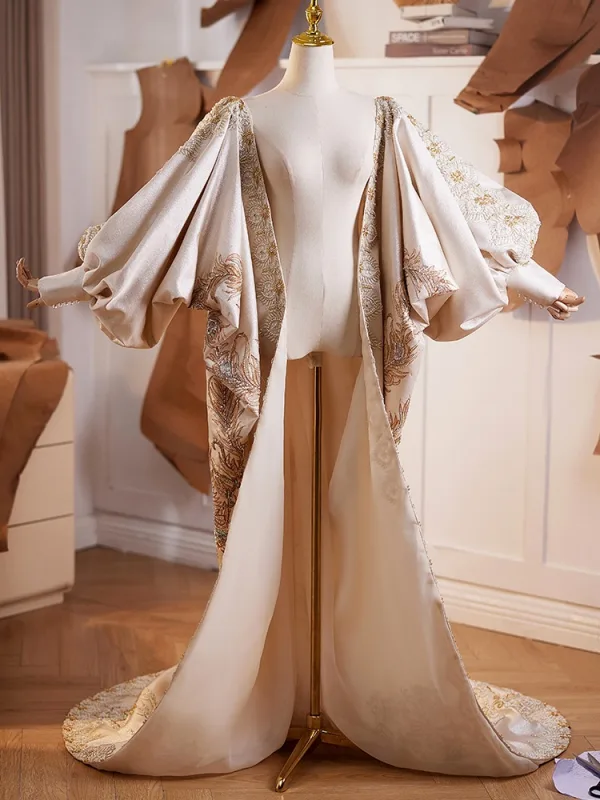 High-end Champagne Handmade Beading Sequins Rhinestone Pearl Prom shawl 2025