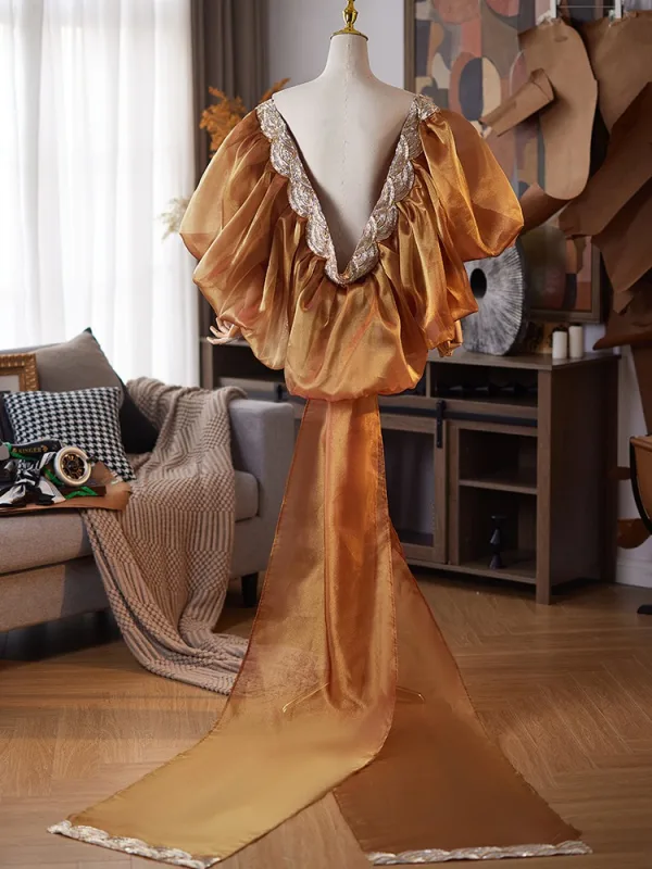 Fashion Khaki Handmade  Puffy Short Sleeve Jackets & wraps Prom shawl 2025 Tulle