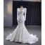 Luxe Charmant Blanche Appliques Fait main Perlage Robe De Mariée Trompette / Sirène 2023 Encolure Dégagée Manches Longues Dos Nu Train De Balayage Mariage