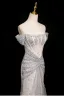 Charming Sparkly Silver Handmade  Beading Sequins Evening Dresses 2025 Trumpet / Mermaid Off-The-Shoulder Short Sleeve Backless Floor-Length / Long Evening Party Formal Dresses