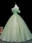 Fée Des Fleurs Vert Cendré Appliques Perlage En Dentelle Fleur Paillettes Robe De Bal 2026 Robe Boule De l'épaule Manches Courtes Dos Nu