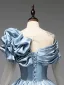 Elegant Sky Blue Sequins Prom Dresses 2025 Ball Gown Scoop Neck Long Sleeve Backless Floor-Length / Long Formal Dresses