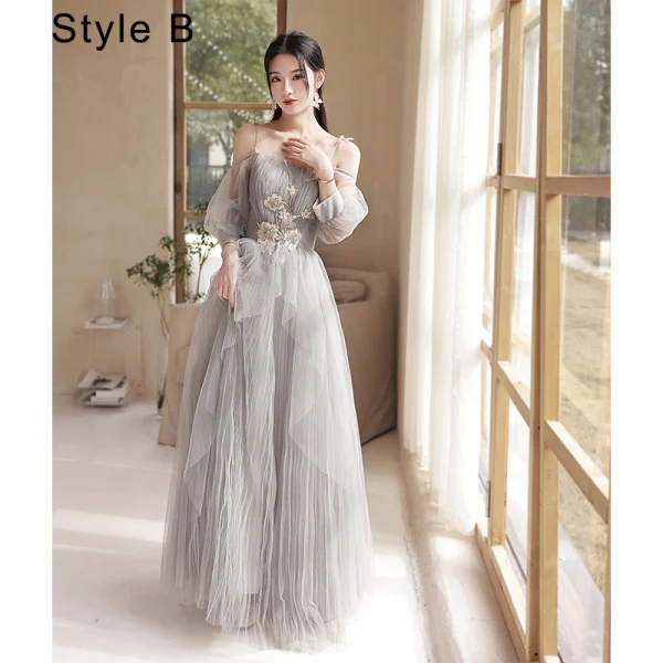 Modest / Simple Grey Lace Flower Bridesmaid Dresses 2022 A-Line / Princess Short Sleeve Backless Floor-Length / Long Wedding Party Dresses