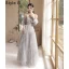 Modest / Simple Grey Lace Flower Bridesmaid Dresses 2022 A-Line / Princess Short Sleeve Backless Floor-Length / Long Wedding Party Dresses