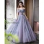 Chic / Beautiful Lavender Beading Pleated Prom Dresses 2023 A-Line / Princess Off-The-Shoulder Short Sleeve Backless Floor-Length / Long Prom Formal Dresses