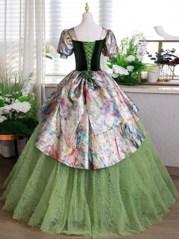 Elegante Salbeigrün Ballkleid Ballkleider 2025 Eckiger Ausschnitt Geschwollenes Kurze Ärmel Rückenfreies Lange Ball Festliche Kleider