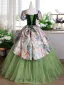 Elegante Salbeigrün Ballkleid Ballkleider 2025 Eckiger Ausschnitt Geschwollenes Kurze Ärmel Rückenfreies Lange Ball Festliche Kleider